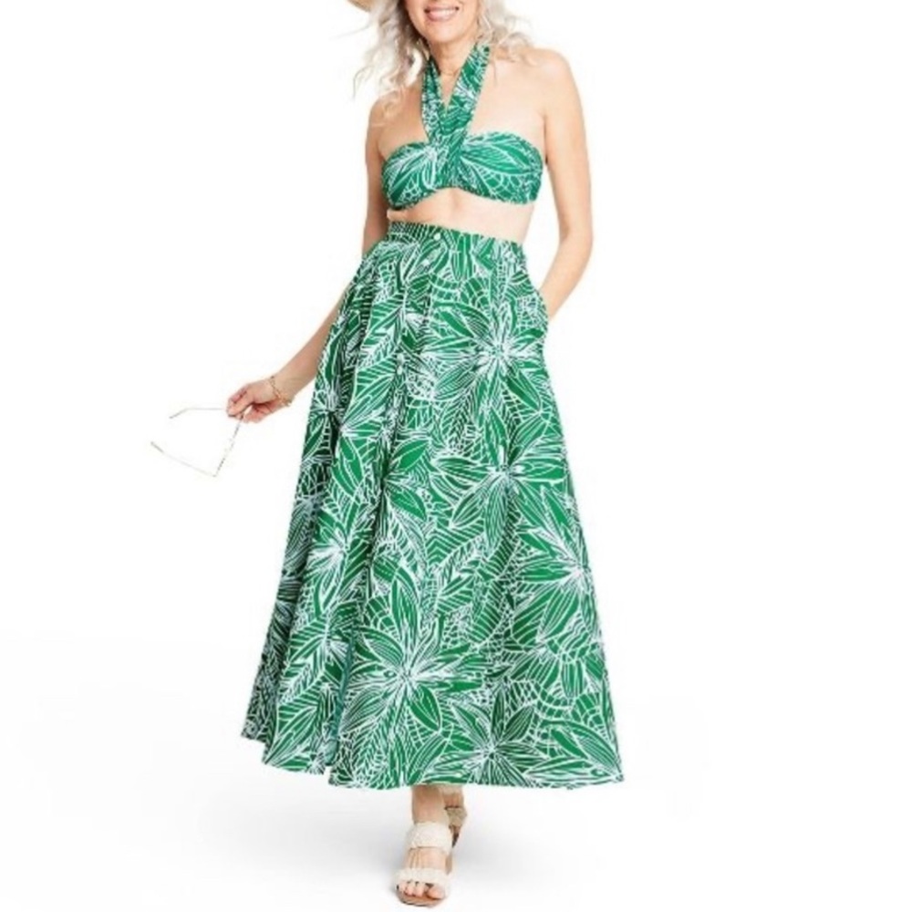 Tabitha Brown for Target Women's Linear Floral Print Maxi Skirt - Green